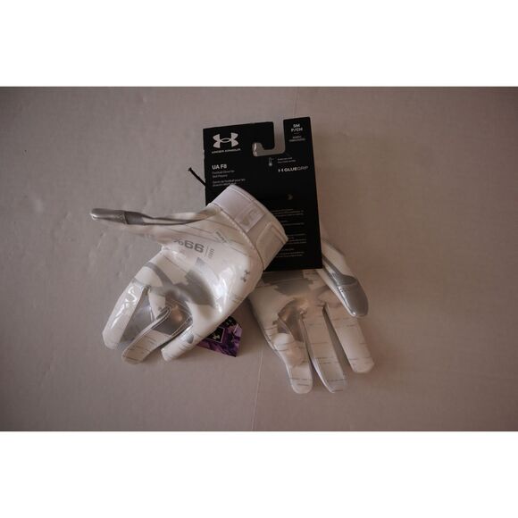 Under Armour 1370128 100 UA F8 Women Size LARGE Wht Silver Football Skill Gloves - Picture 9 of 11